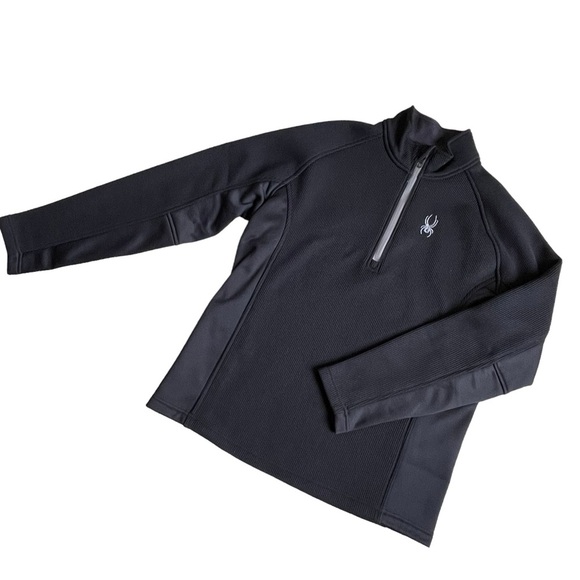 Spyder Men’s Outland Half Zip Pullover Jacket Sweater Size L Black Soft Fleece - Picture 1 of 8